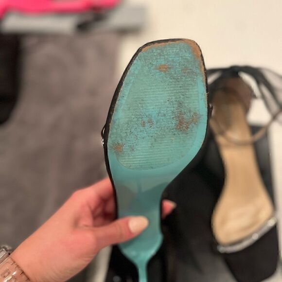 Betsy Johnson SB-Tori Black Satin Rhinestone Bow Ankle Strap - Picture 9 of 11